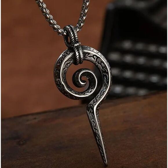 Nordic Silver 2" Serpent Pendant 24" Chain Stainless Steel Norse Retro Scepter - Picture 1 of 2